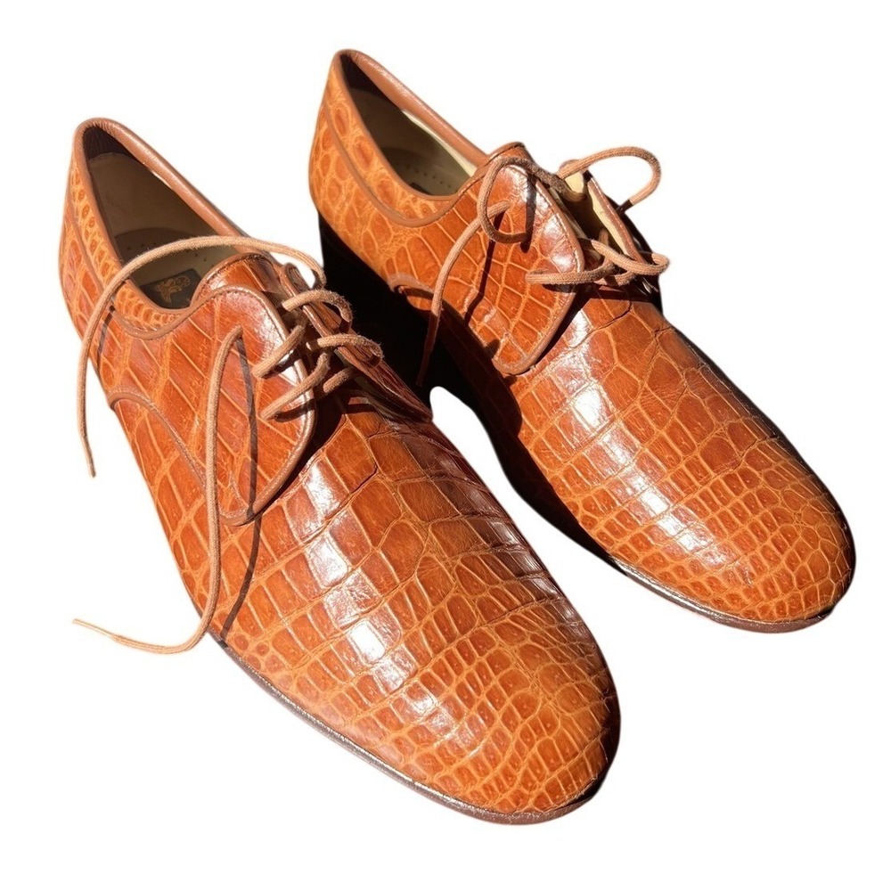 Siam Leather Goods Men's 9 Brown Alligator Derby Leather Lace-Up Dress Shoes